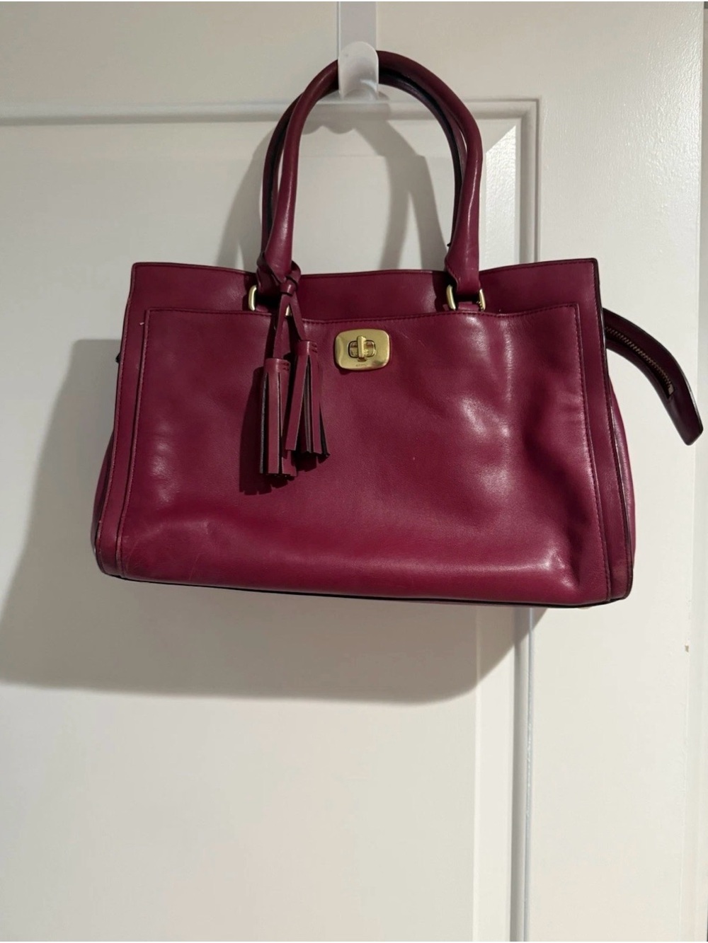 Coach Leather Satchel with Tassel and Gold-Tone Turnlock